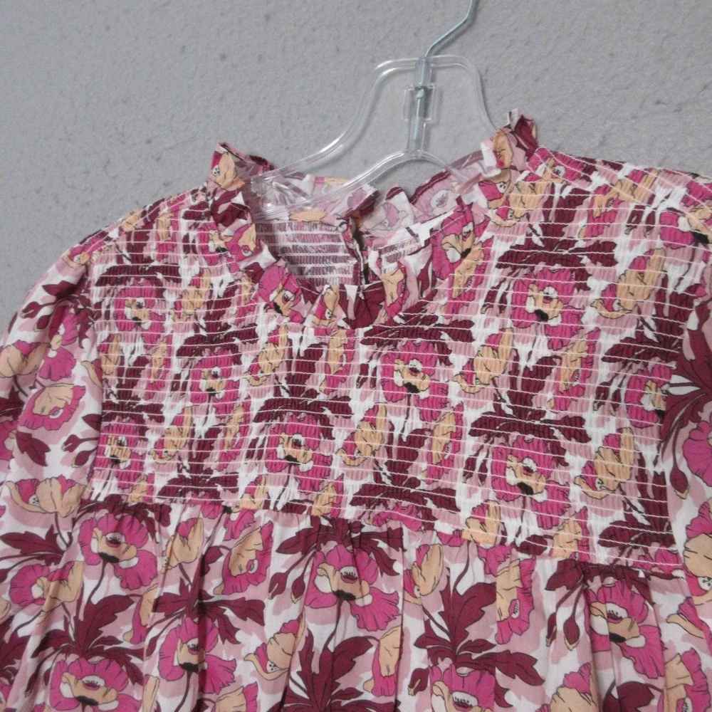 J Crew Liberty of‎ London Top Small Floral Butterfield Poppy Smocked Ruffle Neck